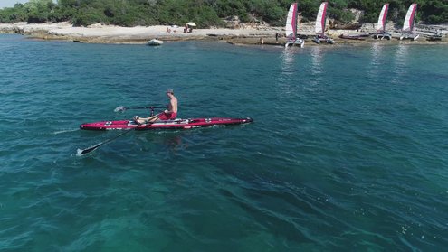 rowing on inflatable SUP board